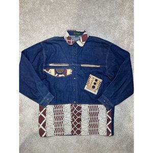 Vtg. Rococo Le Parisien Women's Denim Jeans Jacket Set Aztec Mom Baggy Size XL